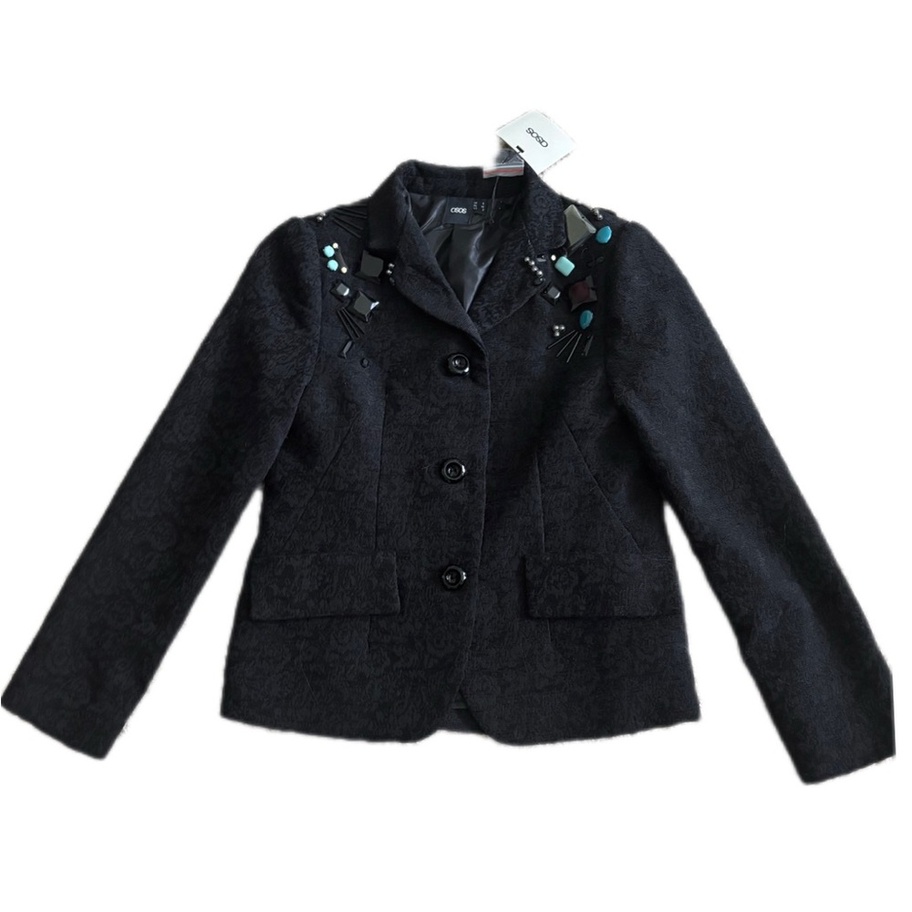 NWT ASOS Black Blazer Beaded and Stone Detail / Black Brocade Blazer Fitted
